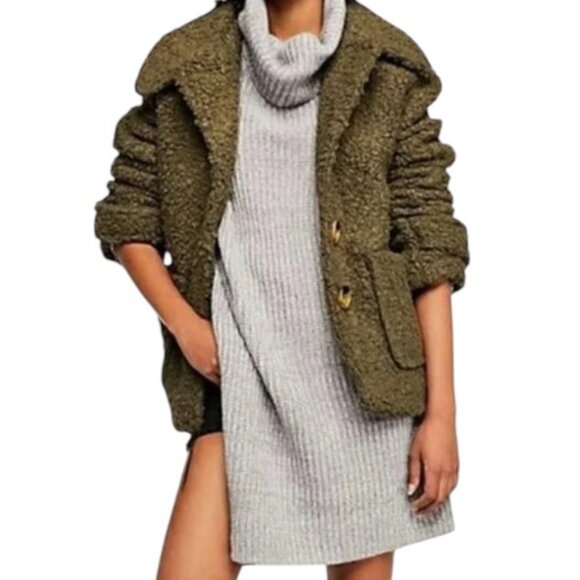 Free People So Soft olive green teddy peacoat size S - Picture 3 of 6